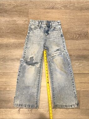Light Wash Distressed Wide-Leg Girls Jeans